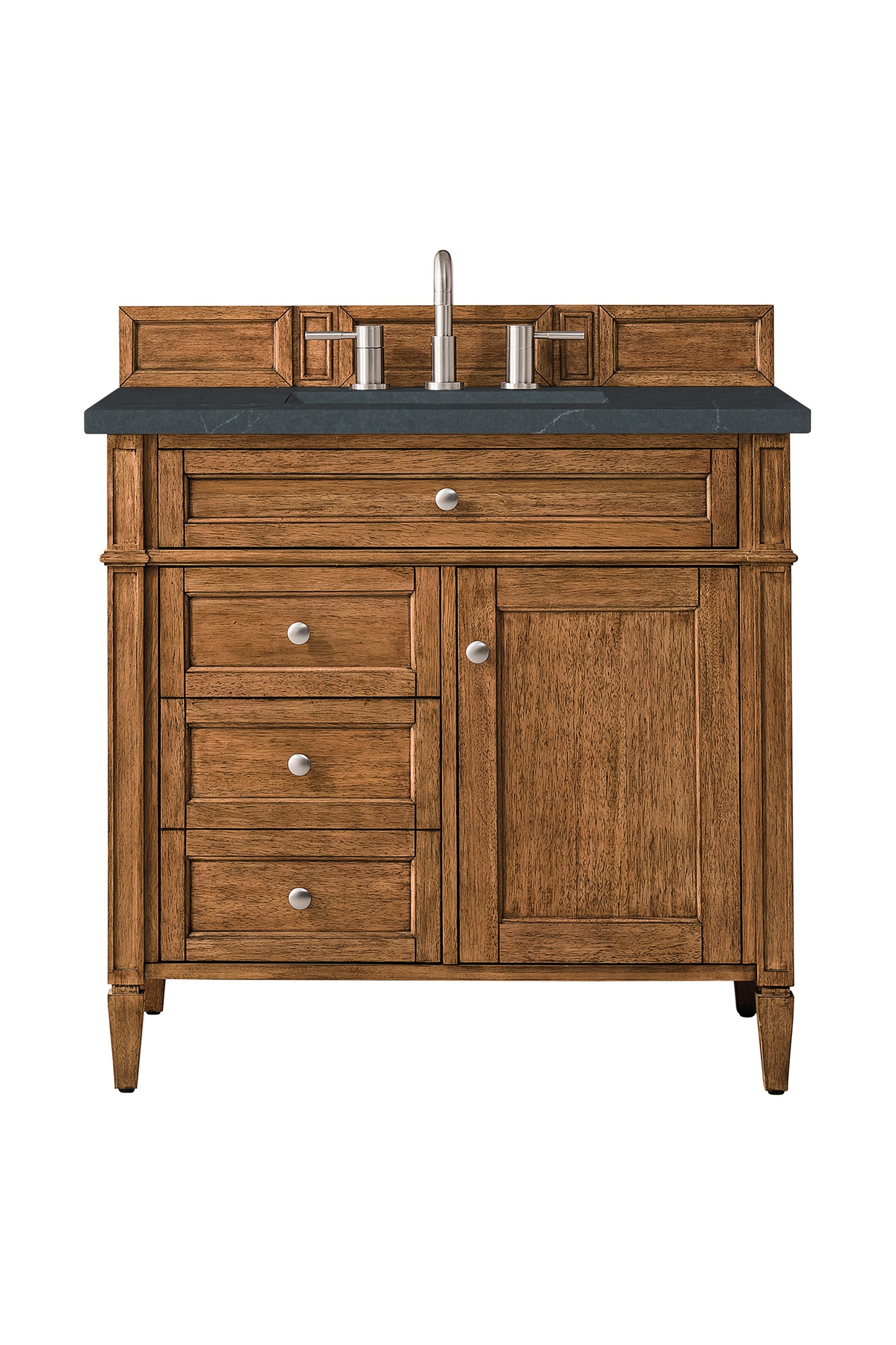 Renovate for Less Atlanta Brittany 36" Single Vanity, Saddle Brown w/ 3 CM Charcoal Soapstone Silestone Top