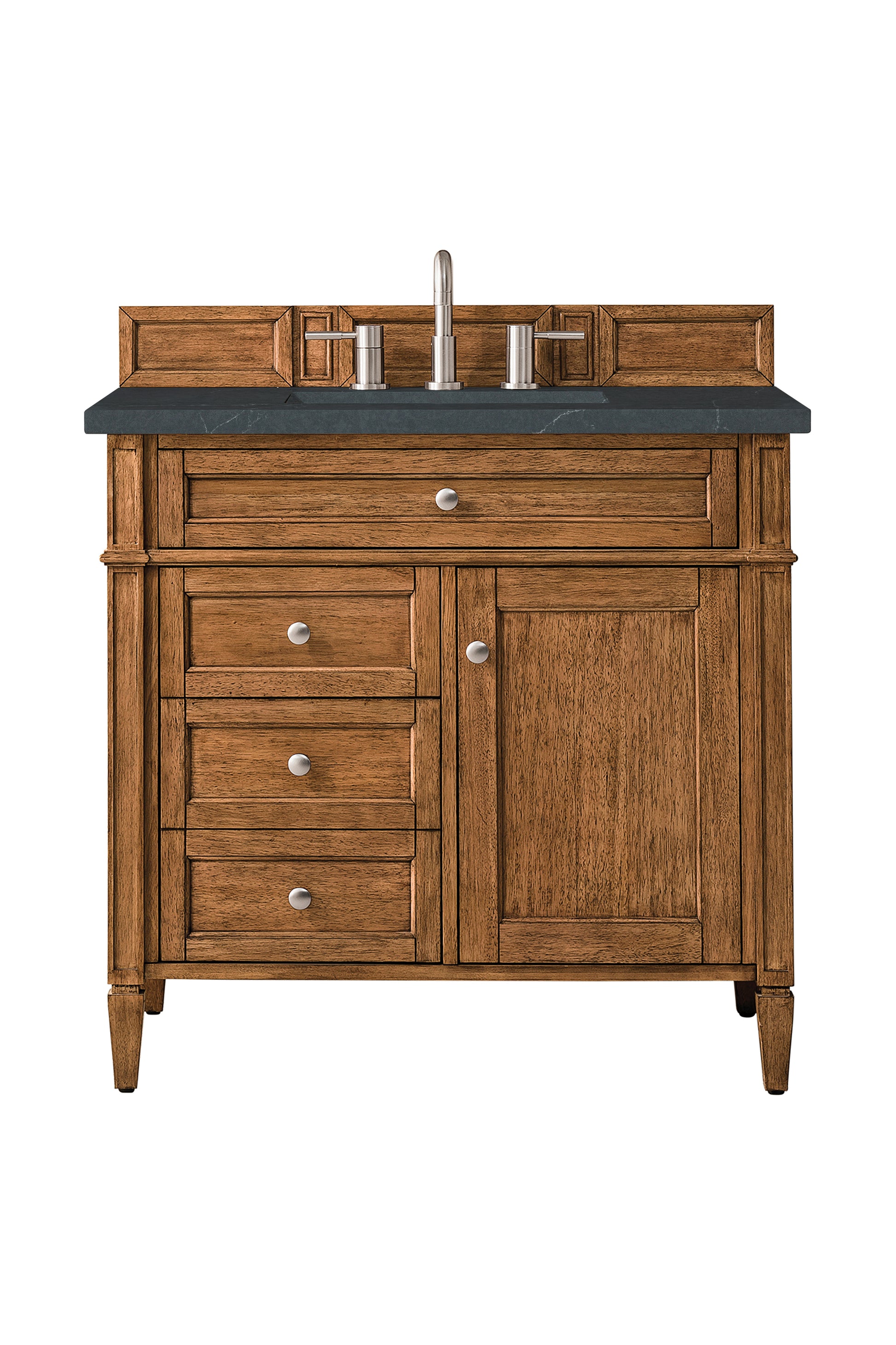 Renovate for Less Atlanta Brittany 36" Single Vanity, Saddle Brown w/ 3 CM Charcoal Soapstone Silestone Top