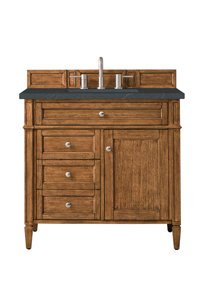 Renovate for Less Atlanta Brittany 36" Single Vanity, Saddle Brown w/ 3 CM Charcoal Soapstone Silestone Top