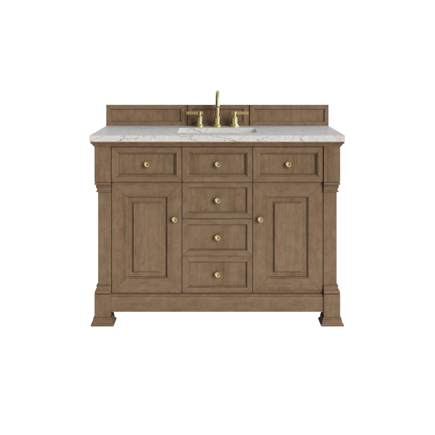 Renovate for Less Atlanta Brookfield 48" Single Vanity, Pecan w/3 CM Eternal Jasmine Pearl Silestone Top