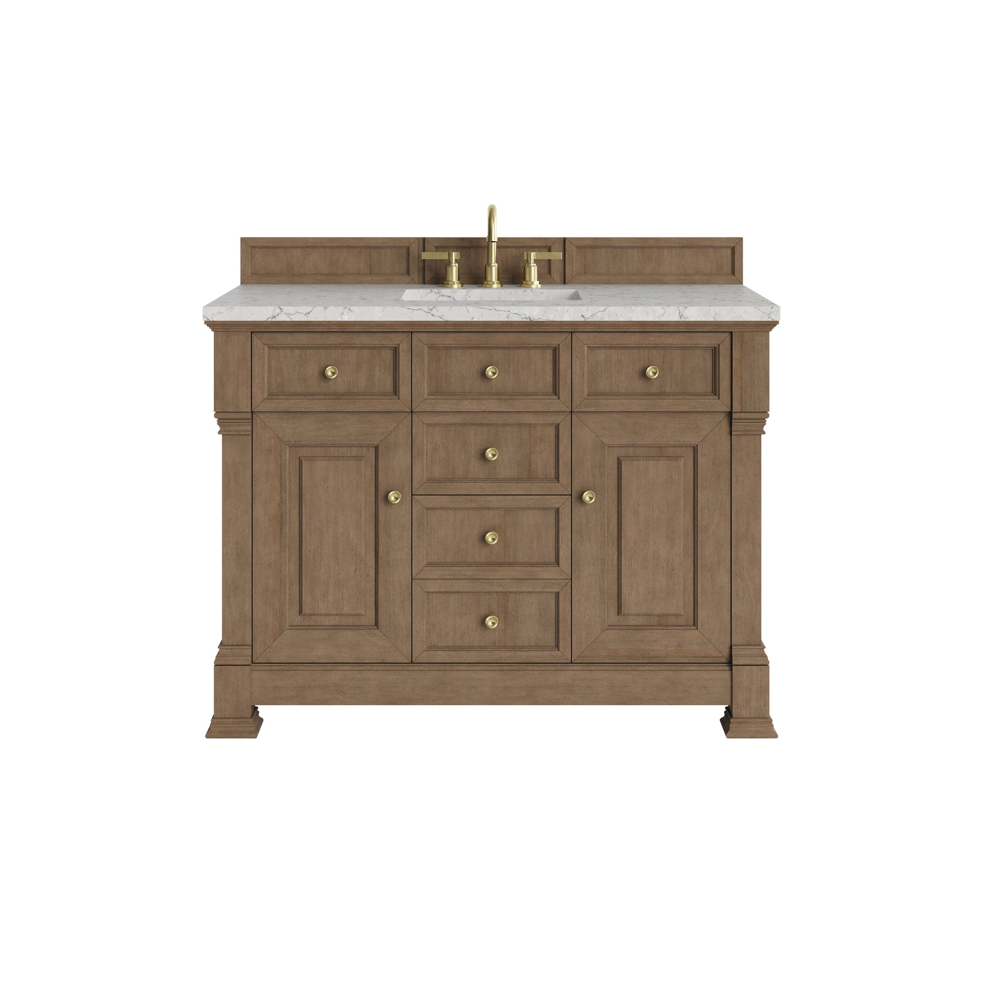 Renovate for Less Atlanta Brookfield 48" Single Vanity, Pecan w/3 CM Eternal Jasmine Pearl Silestone Top