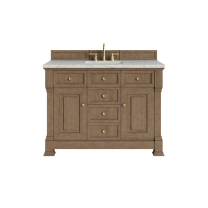 Renovate for Less Atlanta Brookfield 48" Single Vanity, Pecan w/3 CM Eternal Jasmine Pearl Silestone Top