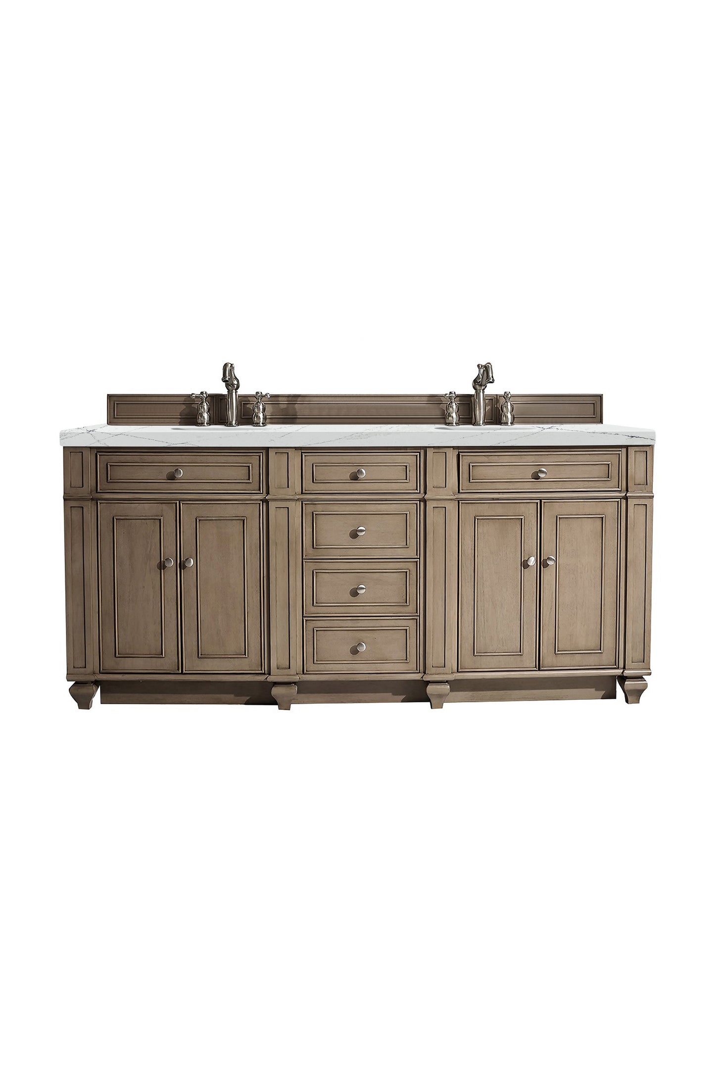 Renovate for Less Atlanta Bristol 72" Double Vanity, Whitewashed Walnut w/ 3 CM Ethereal Noctis Silestone Top w/FreePower Wireless Charger