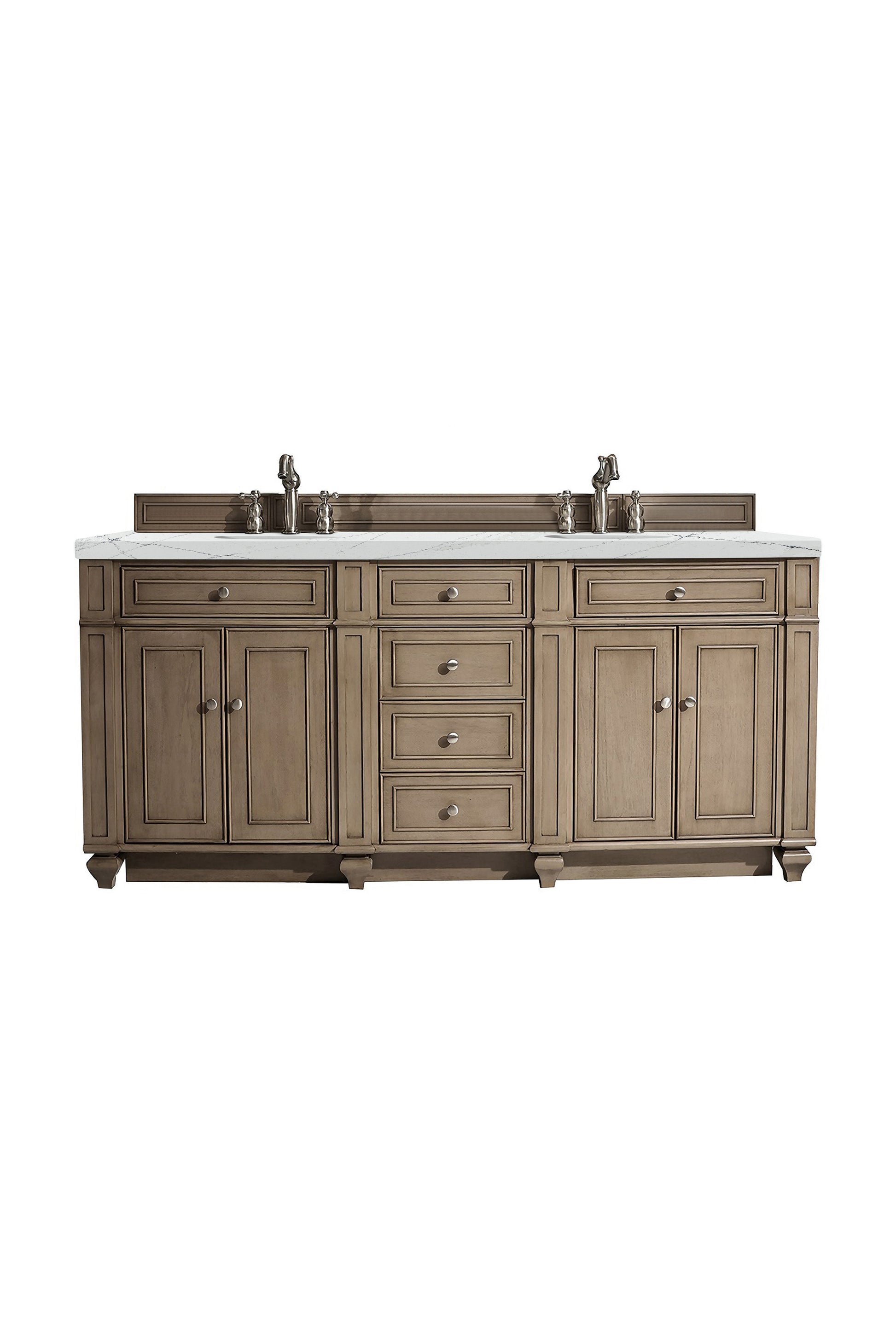 Renovate for Less Atlanta Bristol 72" Double Vanity, Whitewashed Walnut w/ 3 CM Ethereal Noctis Silestone Top w/FreePower Wireless Charger