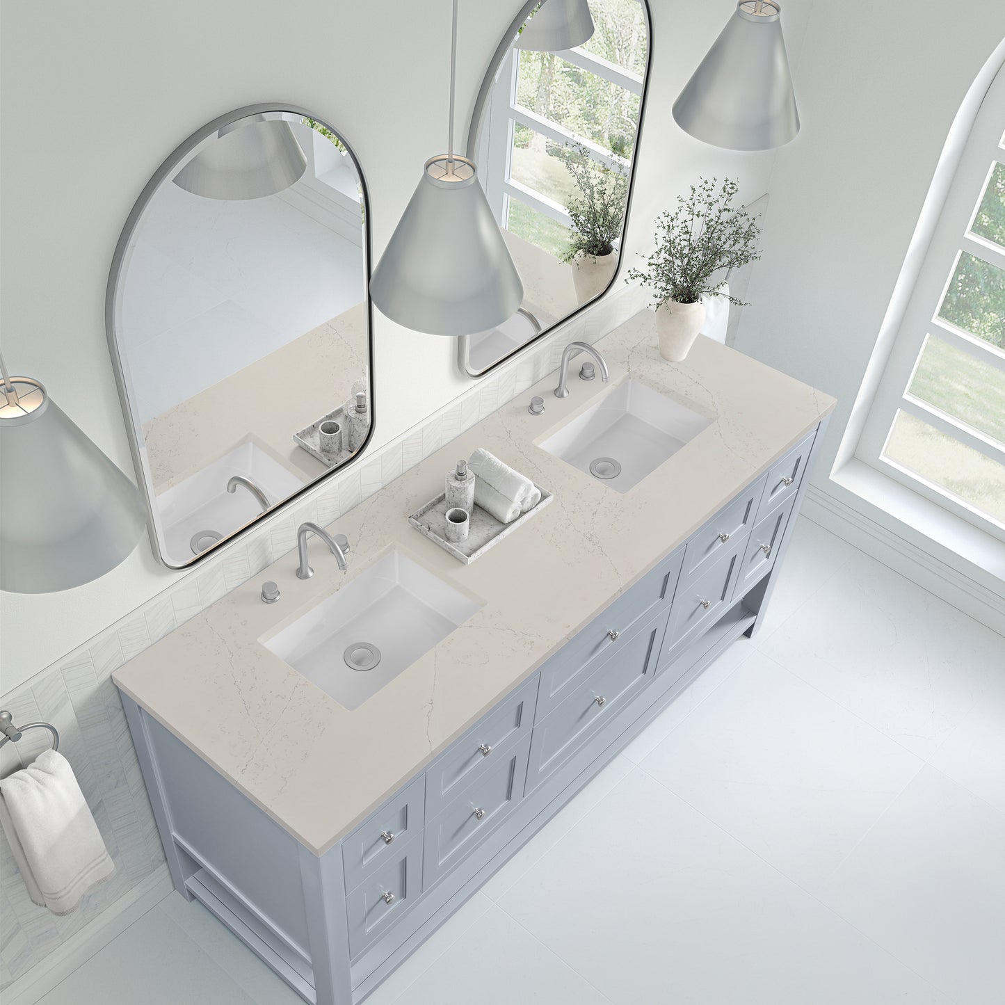 Renovate for Less Atlanta Breckenridge 72" Double Vanity, Serenity Blue, w/ 3 CM Siberian Silestone Top