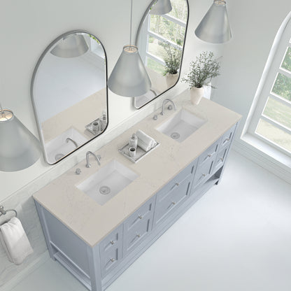 Renovate for Less Atlanta Breckenridge 72" Double Vanity, Serenity Blue, w/ 3 CM Siberian Silestone Top