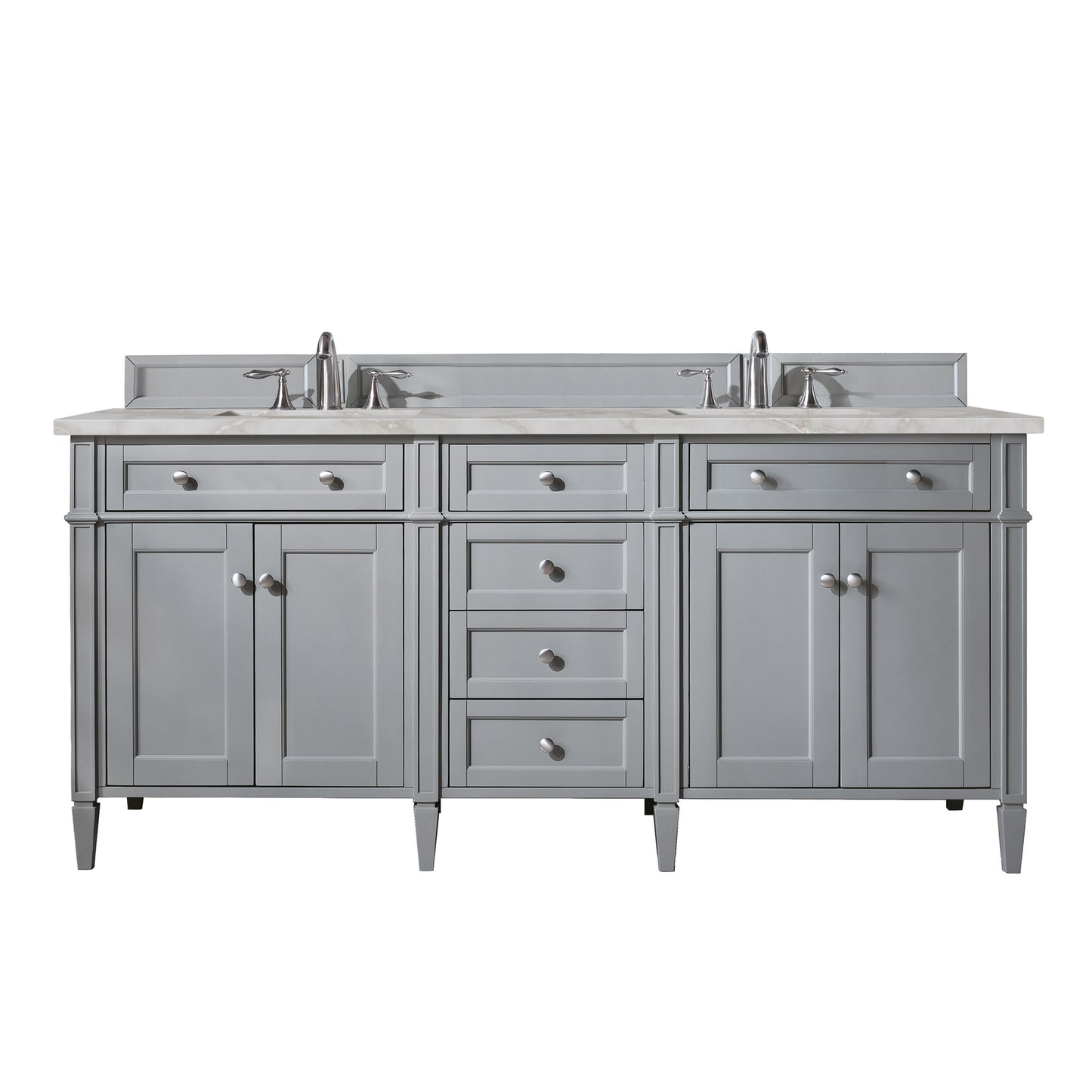 Renovate for Less Atlanta Brittany 72" Double Vanity, Urban Gray w/ 3 CM Victorian Silver Silestone Top w/FreePower Wireless Charger