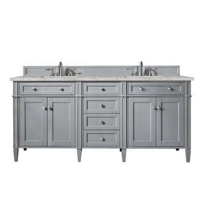 Renovate for Less Atlanta Brittany 72" Double Vanity, Urban Gray w/ 3 CM Victorian Silver Silestone Top w/FreePower Wireless Charger