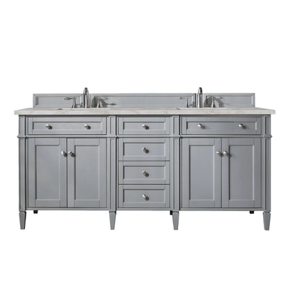 Brittany 72" Double Vanity, Urban Gray w/ 3 CM Victorian Silver Silestone Top w/FreePower Wireless Charger