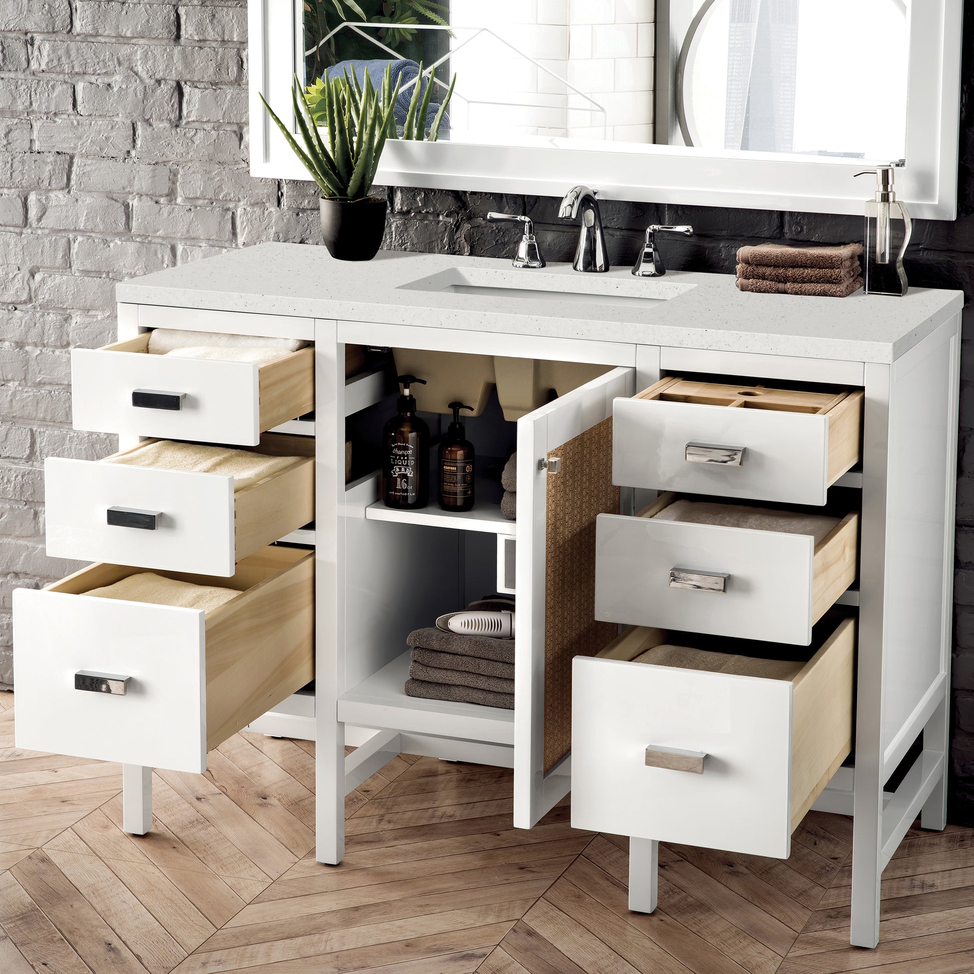 Renovate for Less Atlanta Addison 48" Single Vanity, Glossy White w/ 3 CM Lime Delight Silestone Top