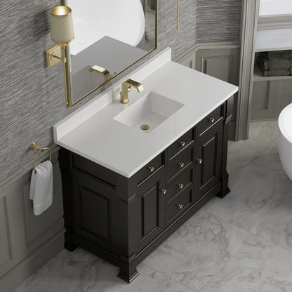 Brookfield 48" Single Vanity, Black Onyx w/ Single Hole 3 CM White Zeus Silestone Top & Backsplash