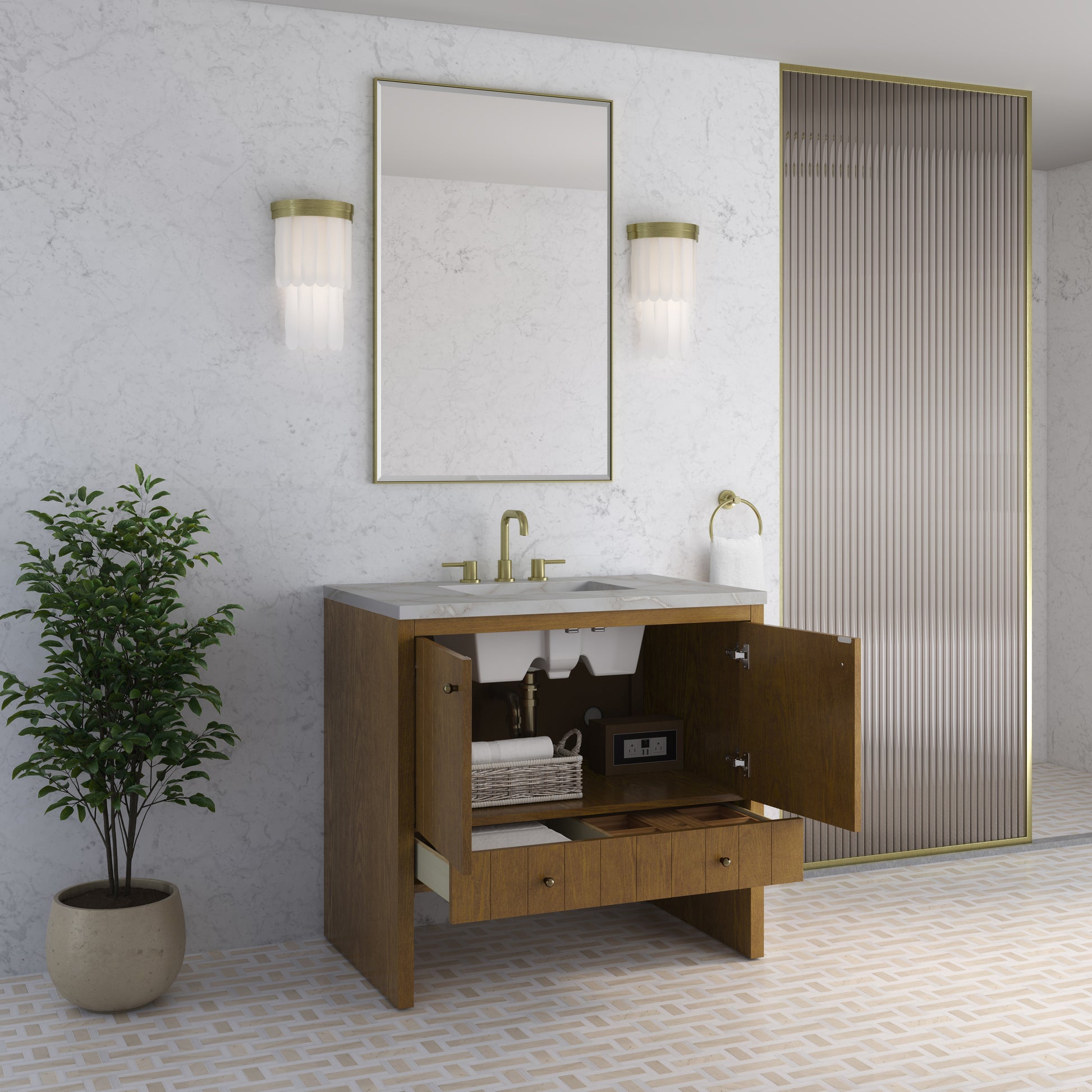 Renovate for Less Atlanta Hudson 36" Single Vanity, Honey Oak w/ 3 CM Victorian Silver Silestone Top