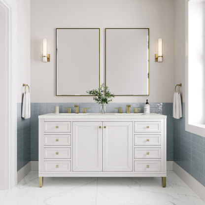 Renovate for Less Atlanta Chicago 60" Double Vanity, Glossy White, w/ 3 CM Lime Delight Silestone® Top