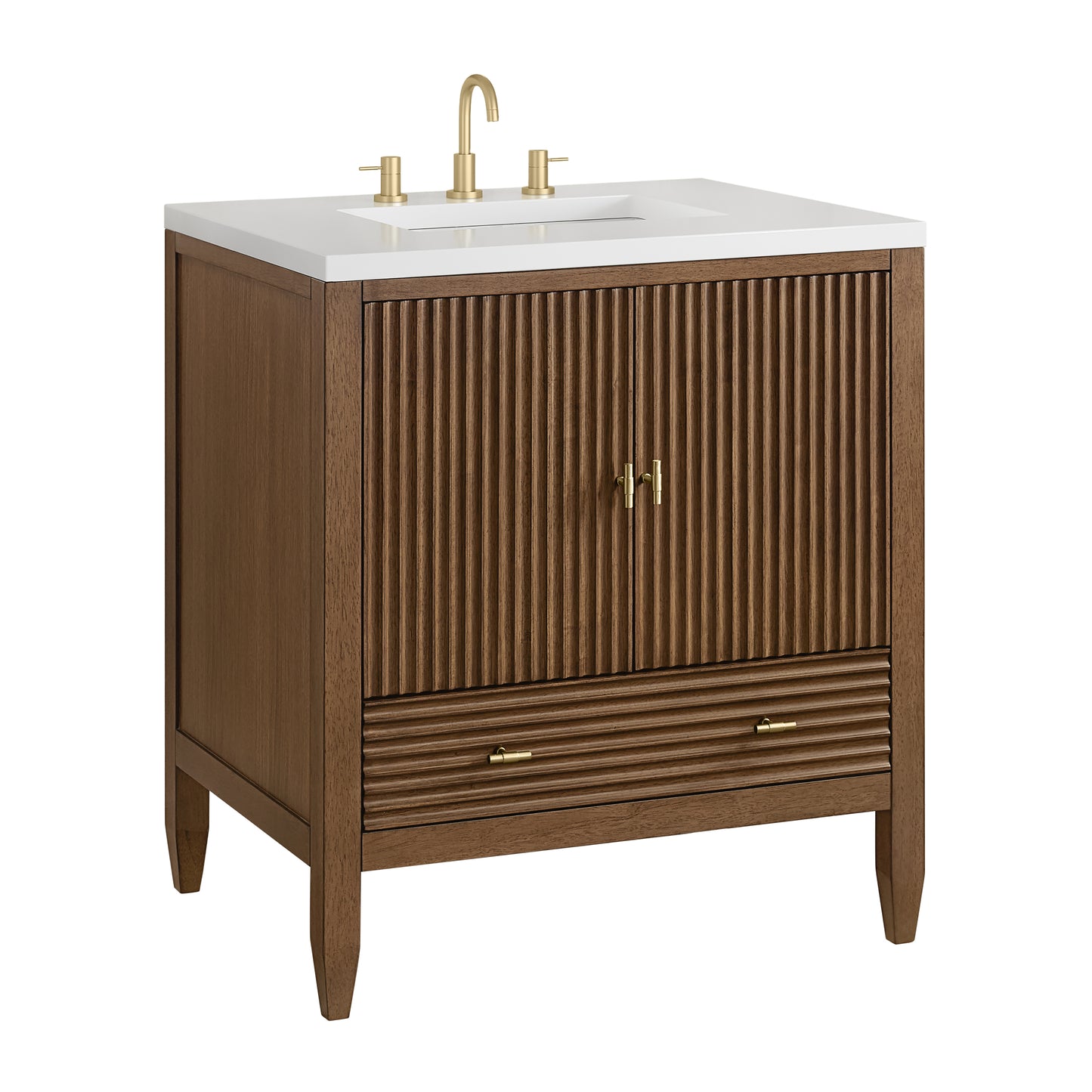 Renovate for Less Atlanta Myrrin 30" Single Vanity, Mid-Century Walnut w/ 3 CM White Zeus Silestone Top