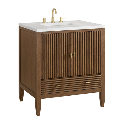 Renovate for Less Atlanta Myrrin 30" Single Vanity, Mid-Century Walnut w/ 3 CM White Zeus Silestone Top