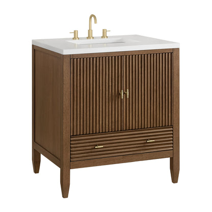 Myrrin 30" Single Vanity, Mid-Century Walnut w/ 3 CM White Zeus Silestone Top