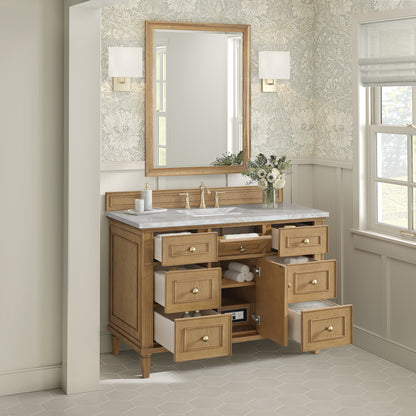 Renovate for Less Atlanta Lorelai 48" Single Vanity, Light Natural Oak w/ 3 CM Victorian Silver Silestone Top