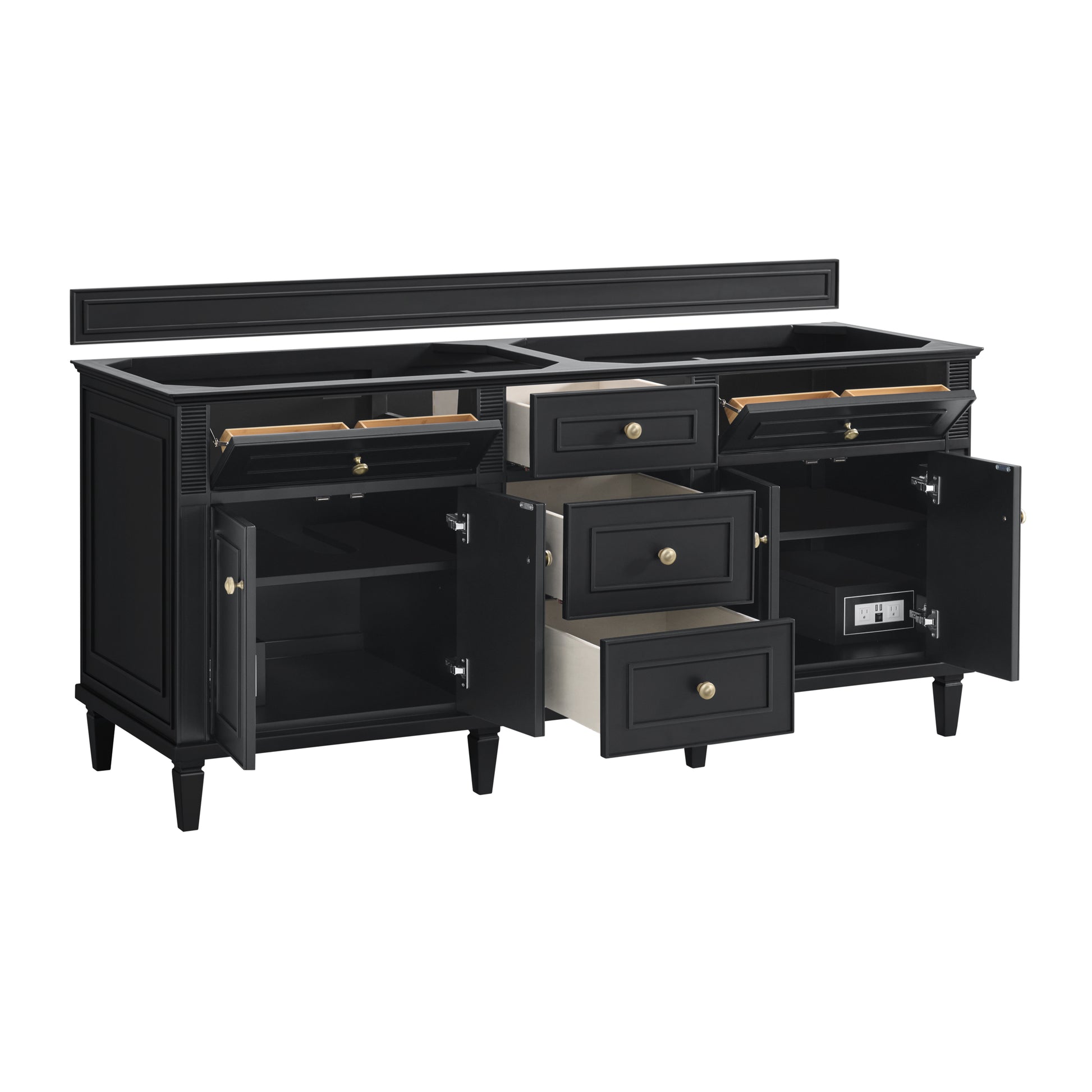Renovate for Less Atlanta Lorelai 72" Double Vanity, Black Onyx w/ 3 CM Parisien Bleu Silestone Top