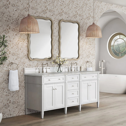 Brittany 72" Double Vanity, Bright White Vanity w/ 3 CM Victorian Silver Silestone Top