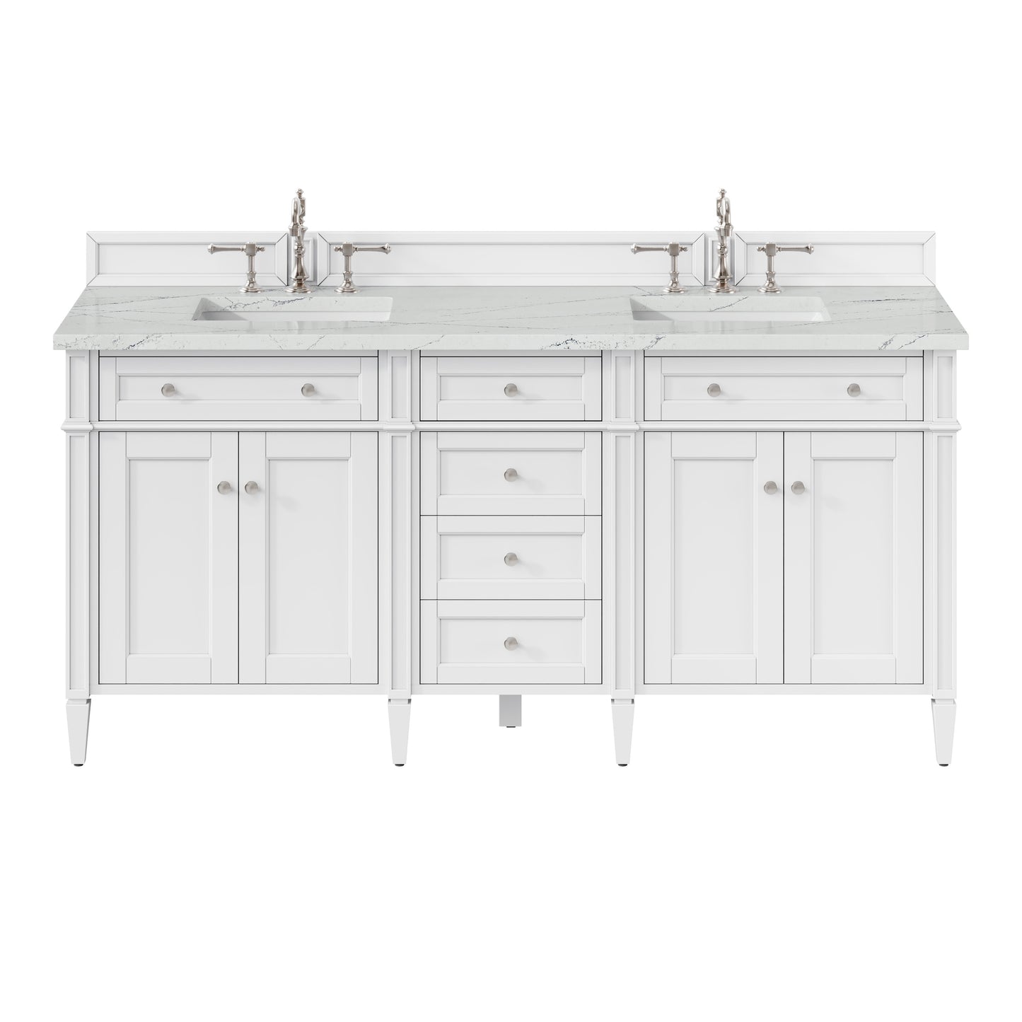 Renovate for Less Atlanta Brittany 72" Double Vanity, Bright White Vanity w/ 3 CM Ethereal Noctis Silestone Top