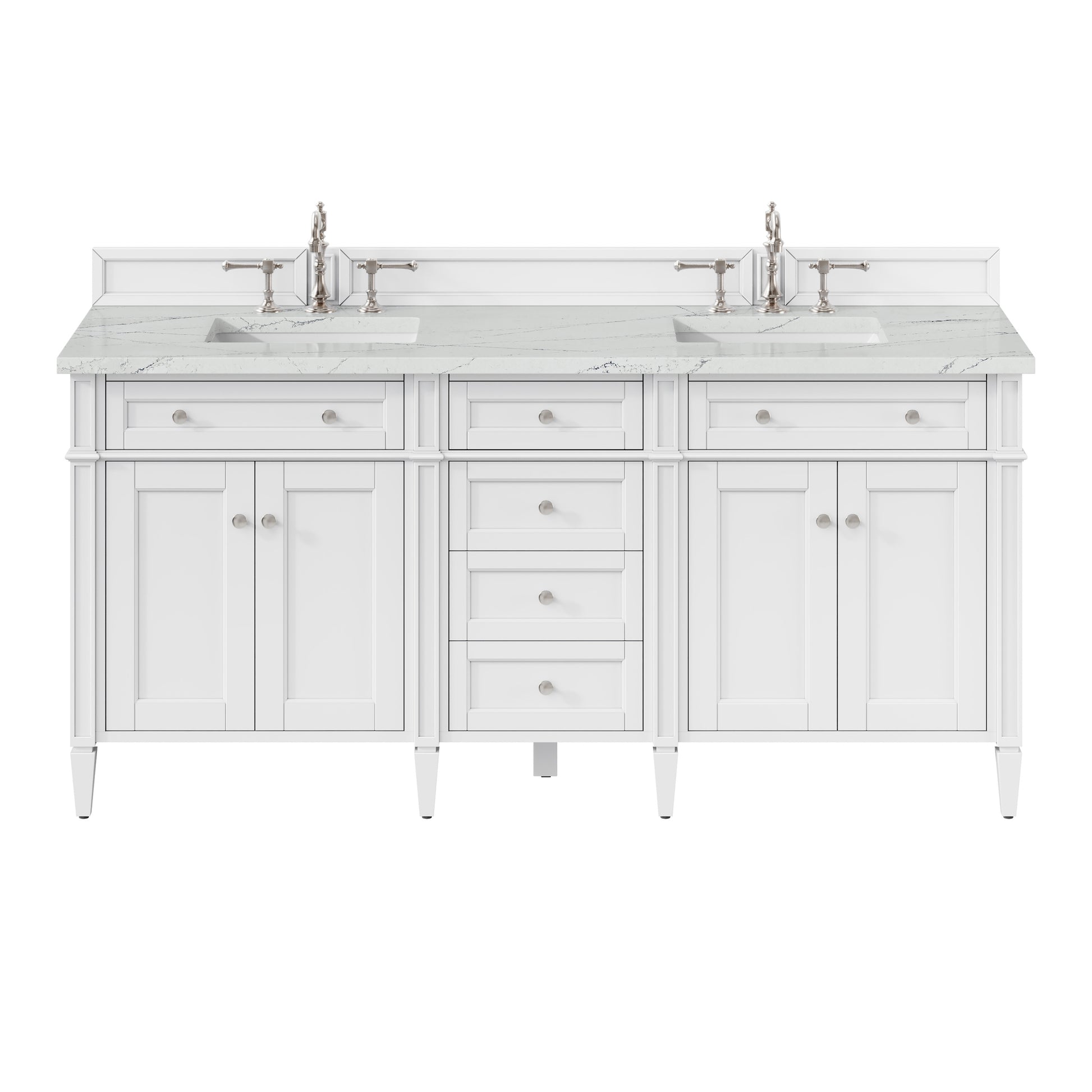 Renovate for Less Atlanta Brittany 72" Double Vanity, Bright White Vanity w/ 3 CM Ethereal Noctis Silestone Top