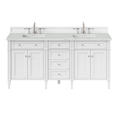 Renovate for Less Atlanta Brittany 72" Double Vanity, Bright White Vanity w/ 3 CM Ethereal Noctis Silestone Top