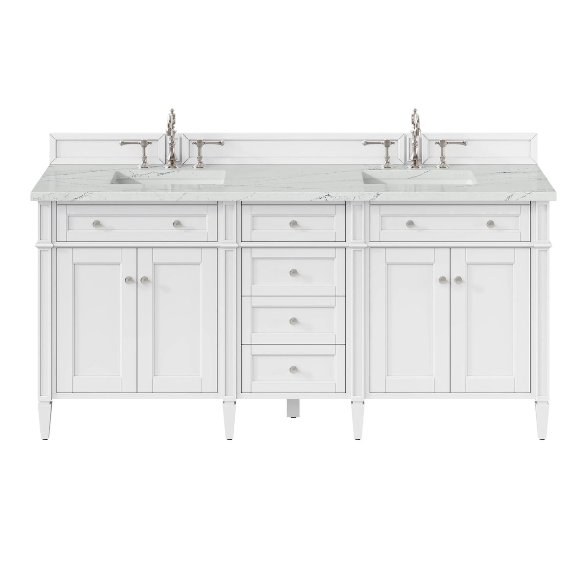 Brittany 72" Double Vanity, Bright White Vanity w/ 3 CM Ethereal Noctis Silestone Top