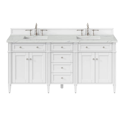 Brittany 72" Double Vanity, Bright White Vanity w/ 3 CM Ethereal Noctis Silestone Top