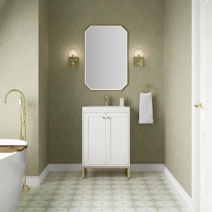 Renovate for Less Atlanta Chianti 24" Single Vanity, Glossy White, Champagne Brass, w/ White Glossy Composite Stone Top