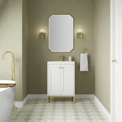 Chianti 24" Single Vanity, Glossy White, Champagne Brass, w/ White Glossy Composite Stone Top