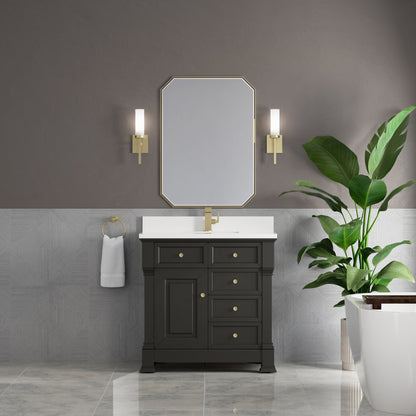 Renovate for Less Atlanta Brookfield 36" Single Vanity, Black Onyx w/ Single Hole 3 CM White Zeus Silestone Top & Backsplash