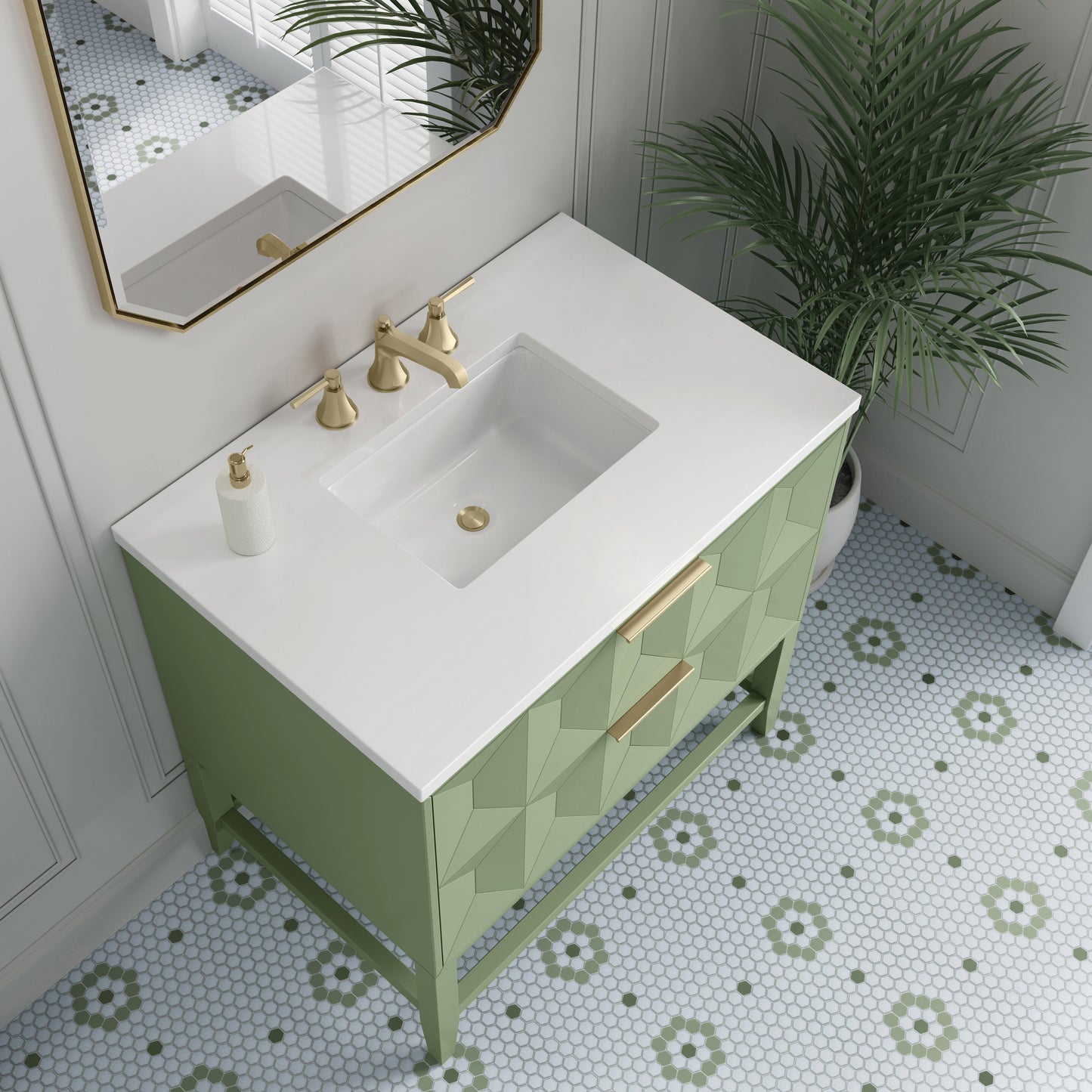 Renovate for Less Atlanta Emmeline 36" Single Vanity, Pistachio w/ 3 CM White Zeus Top
