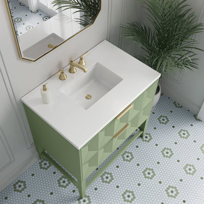 Renovate for Less Atlanta Emmeline 36" Single Vanity, Pistachio w/ 3 CM White Zeus Top