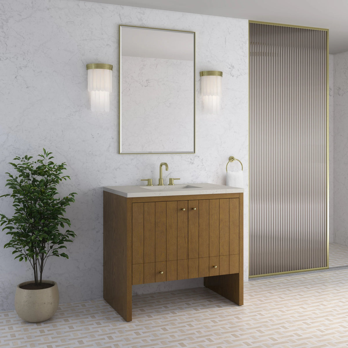 Hudson 36" Single Vanity, Honey Oak w/ 3 CM Siberian Silestone Top