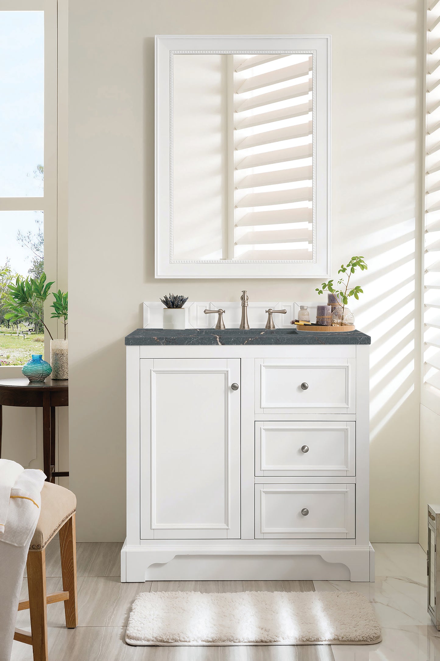 Renovate for Less Atlanta De Soto 36" Single Vanity, Bright White w/ 3 CM Parisien Bleu Silestone Top
