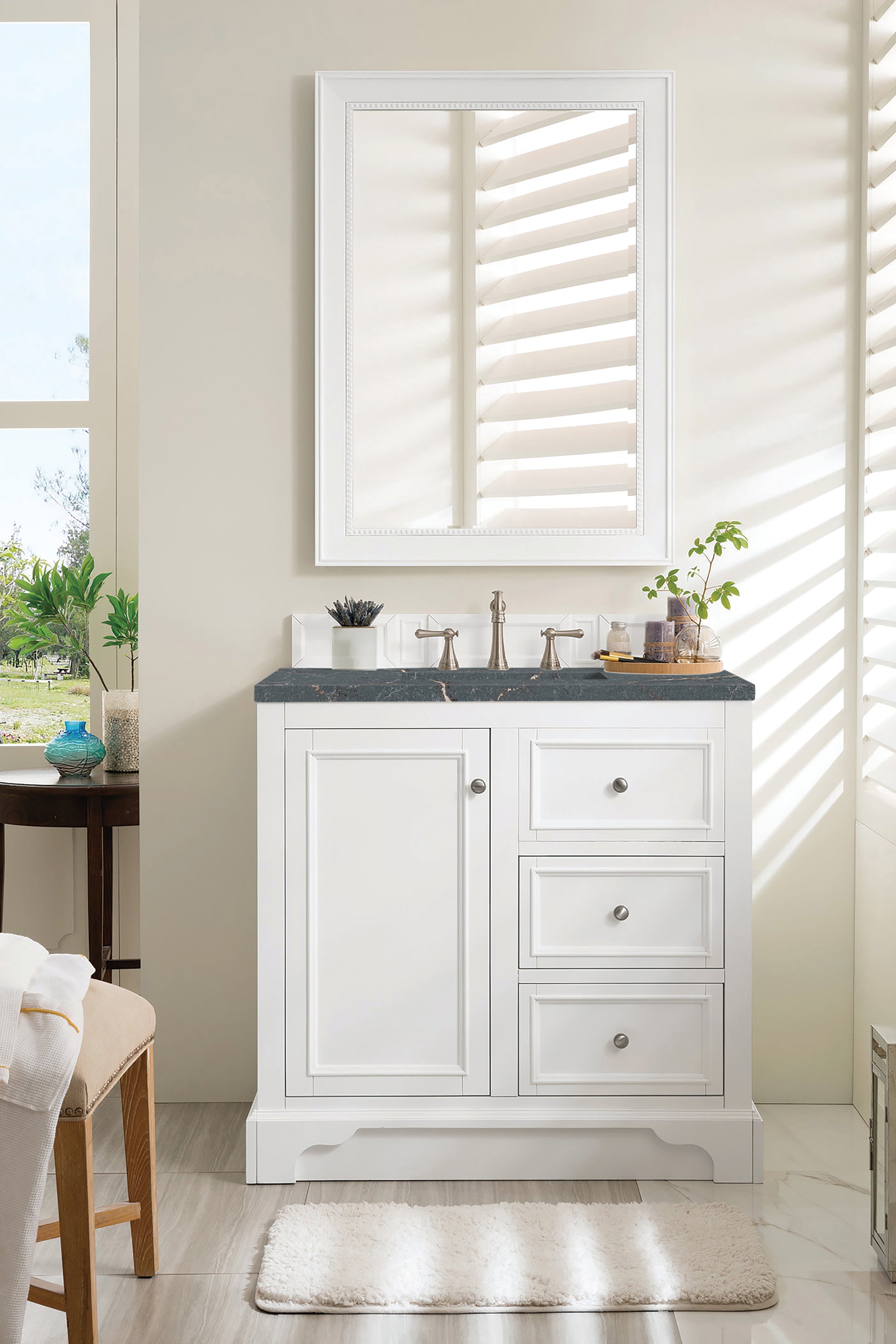 Renovate for Less Atlanta De Soto 36" Single Vanity, Bright White w/ 3 CM Parisien Bleu Silestone Top