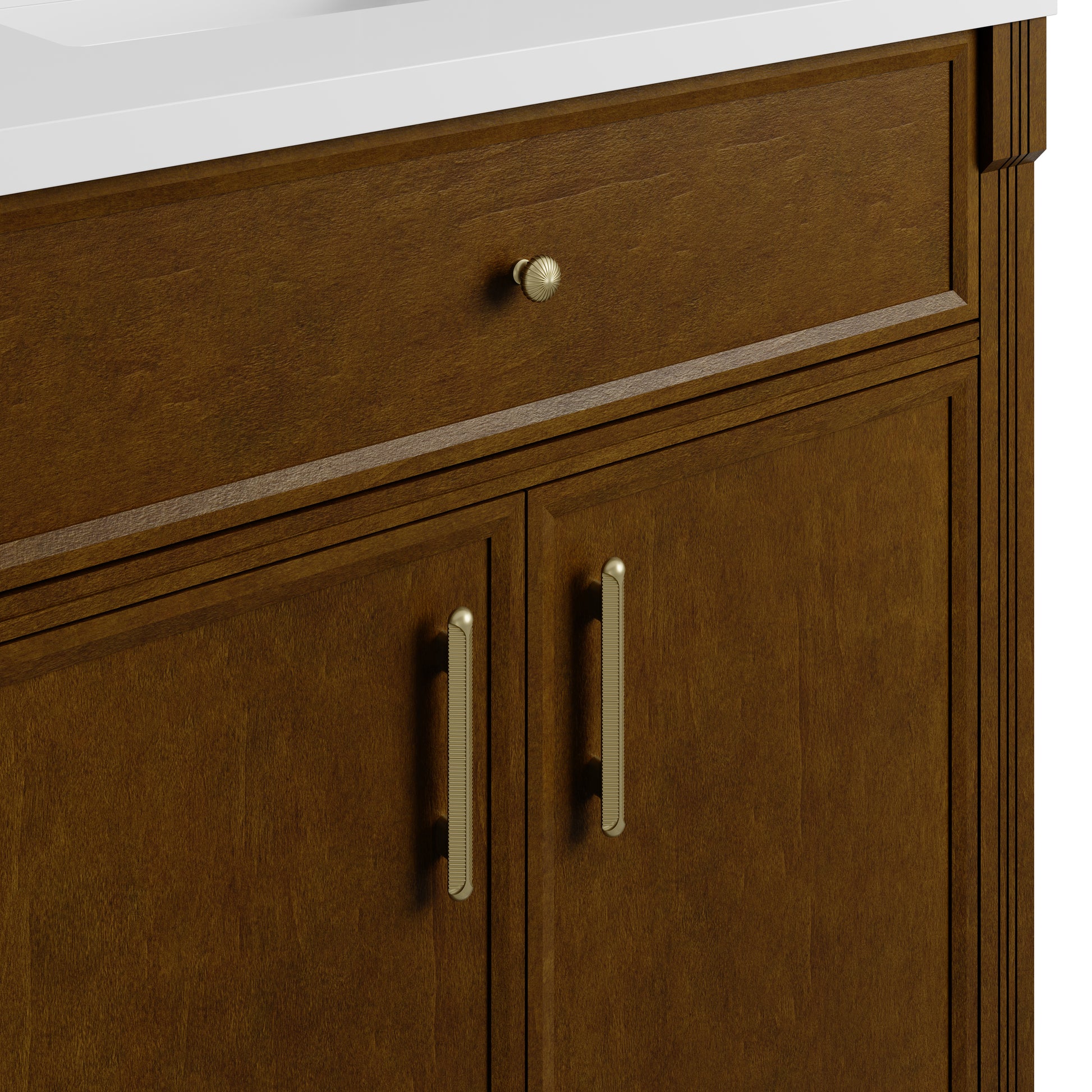 Renovate for Less Atlanta Bellshire 72" Double Vanity, Honey Oak w/ 3 CM Eternal Jasmine Pearl Silestone Top