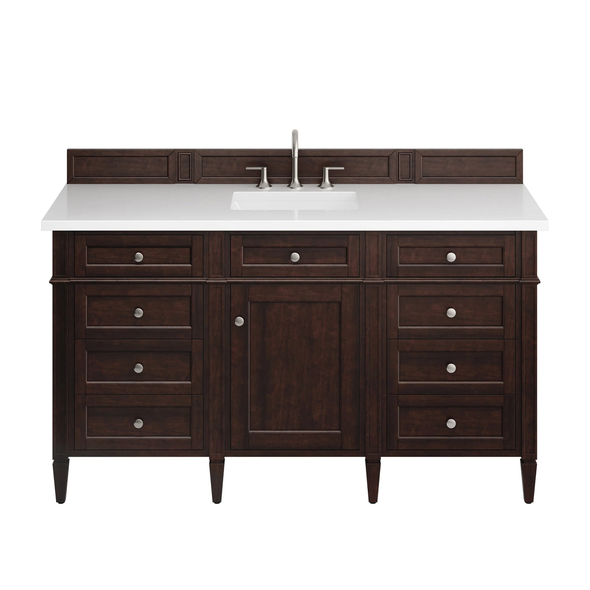 Brittany 60" Single Vanity, Burnished Mahogany w/ 3 CM White Zeus Silestone Top