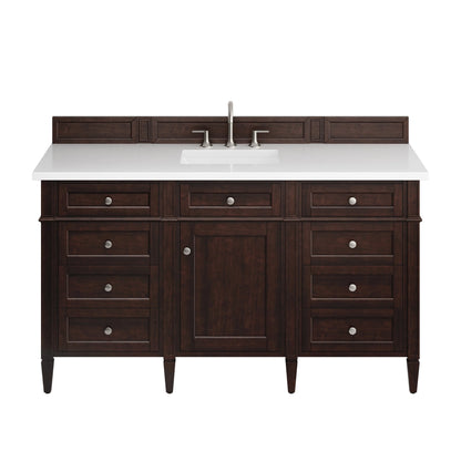Brittany 60" Single Vanity, Burnished Mahogany w/ 3 CM White Zeus Silestone Top