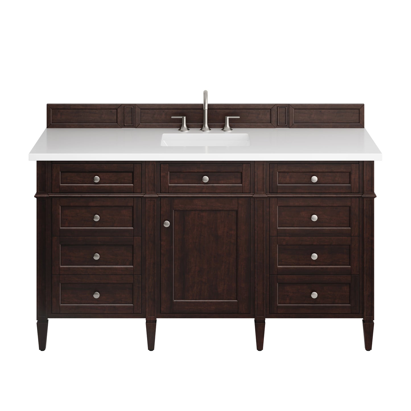 Renovate for Less Atlanta Brittany 60" Single Vanity, Burnished Mahogany w/ 3 CM White Zeus Silestone Top