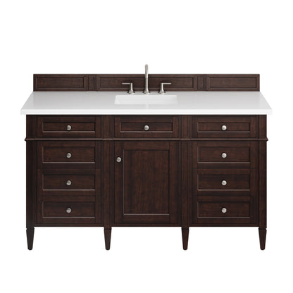 Renovate for Less Atlanta Brittany 60" Single Vanity, Burnished Mahogany w/ 3 CM White Zeus Silestone Top