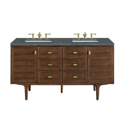 Amberly 60" Double Vanity, Mid-Century Walnut w/ 3 CM Parisien Bleu Top w/FreePower Wireless Charger