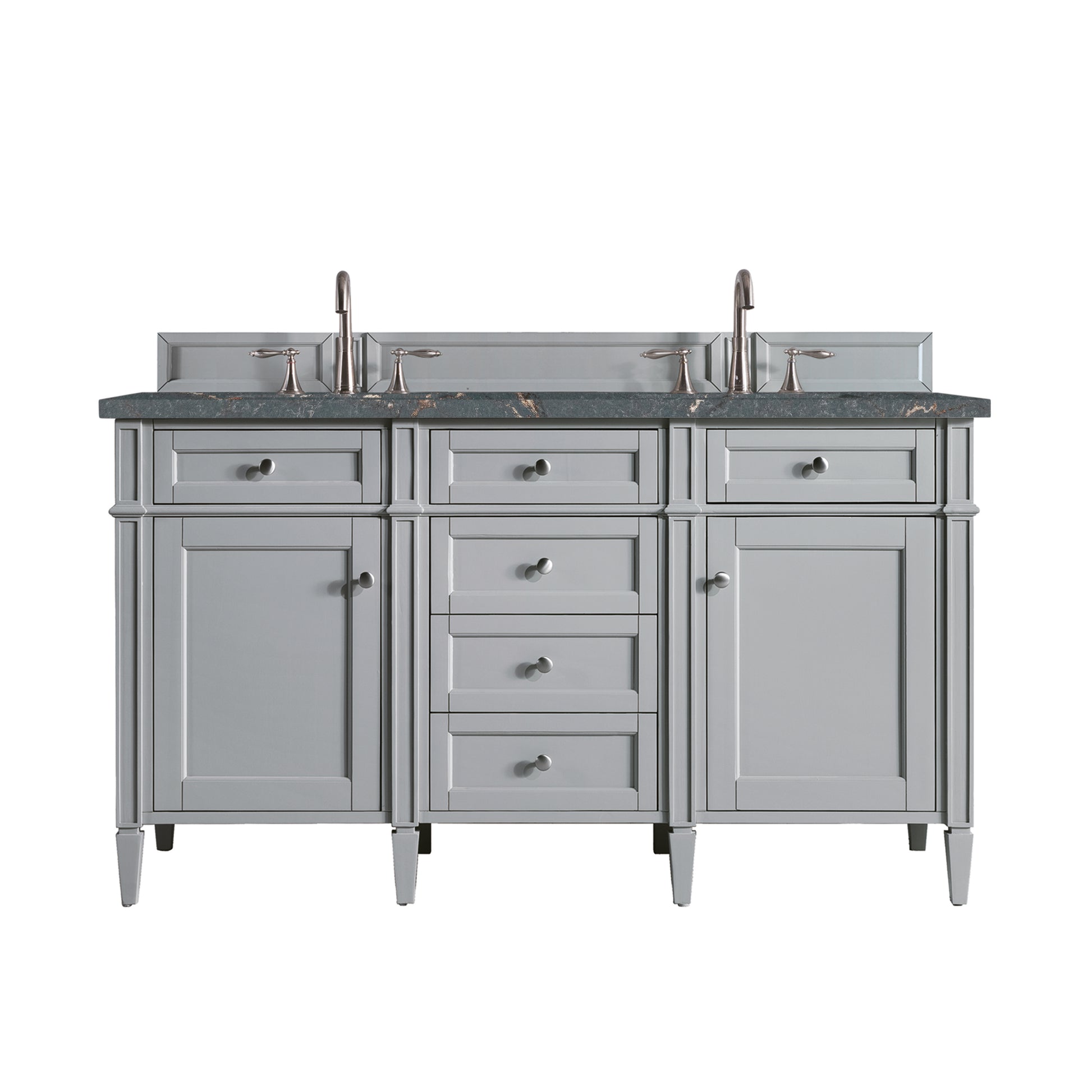 Renovate for Less Atlanta Brittany 60" Double Vanity, Urban Gray w/ 3 CM Parisien Bleu Silestone Top w/FreePower Wireless Charger