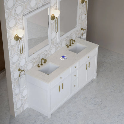 Bellshire 72" Double Vanity, Bright White w/ 3 CM Siberian Silestone Top w/FreePower Wireless Charger