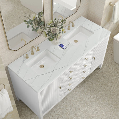Myrrin 60" Double Vanity, Bright White w/ 3 CM Ethereal Noctis Silestone Top w/FreePower Wireless Charger
