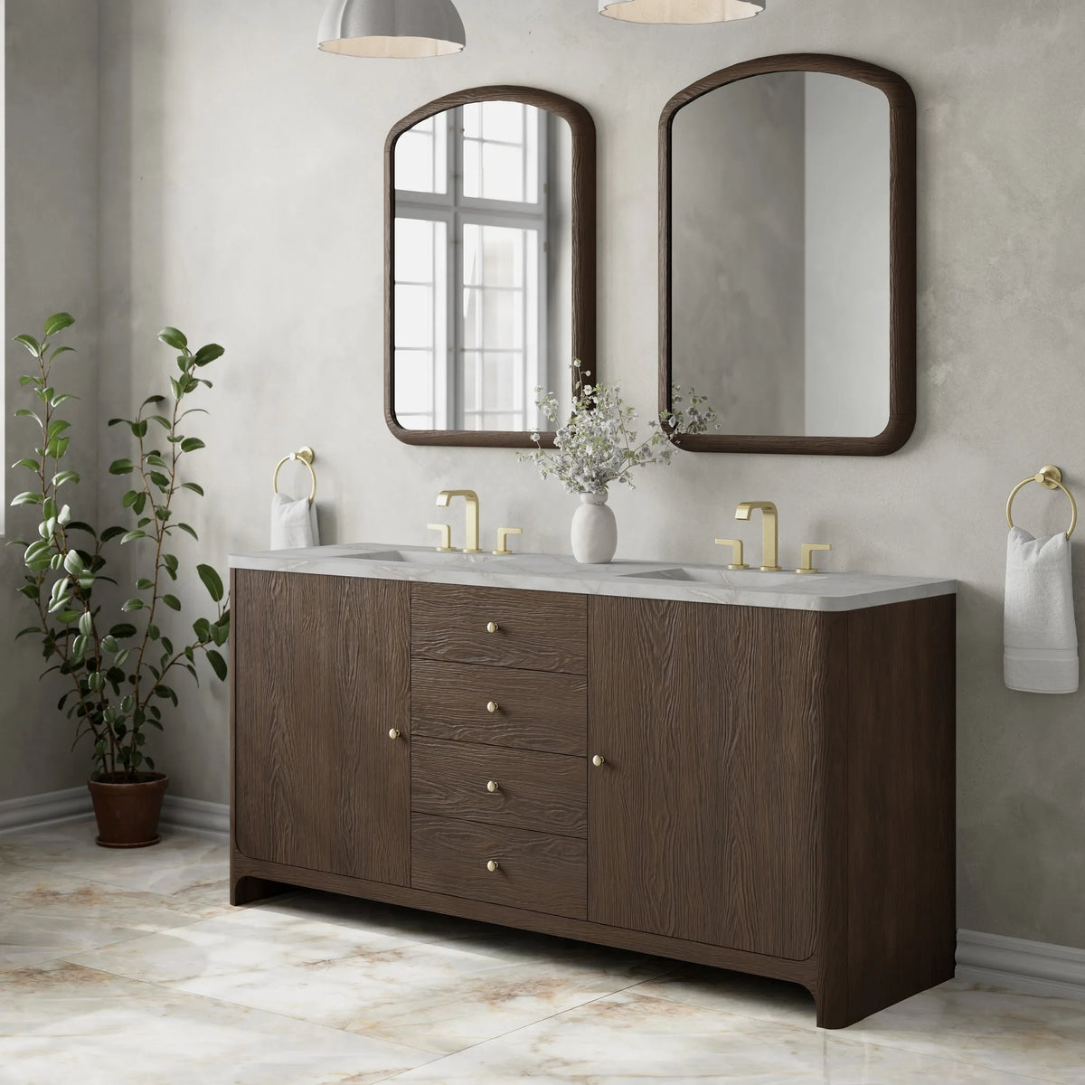 Gracyn 72" Double Vanity, Sable, w/ 3 CM Victorian Silver Quartz Widespread Top