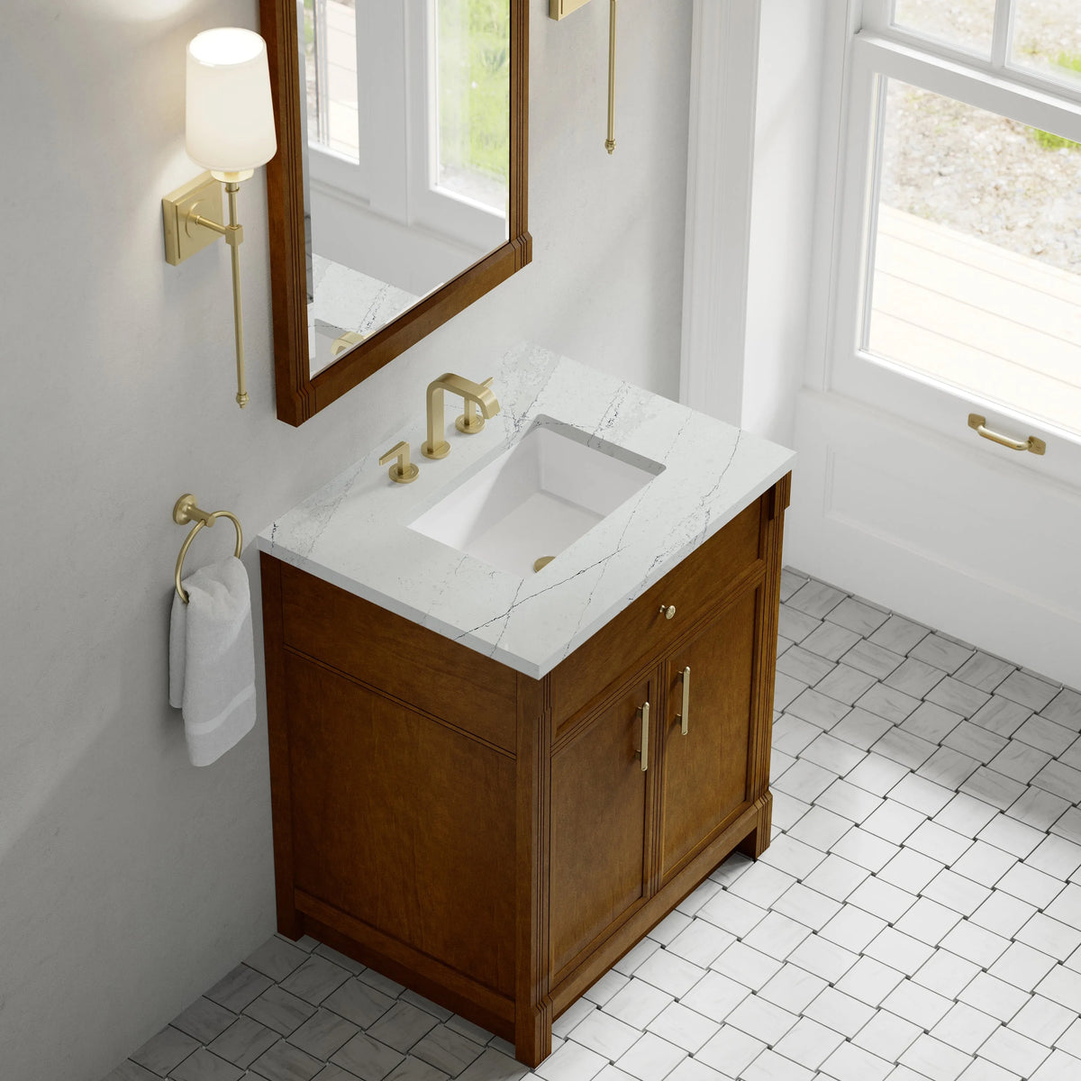 Bellshire 30" Single Vanity, Honey Oak w/ 3 CM Ethereal Noctis Silestone Top