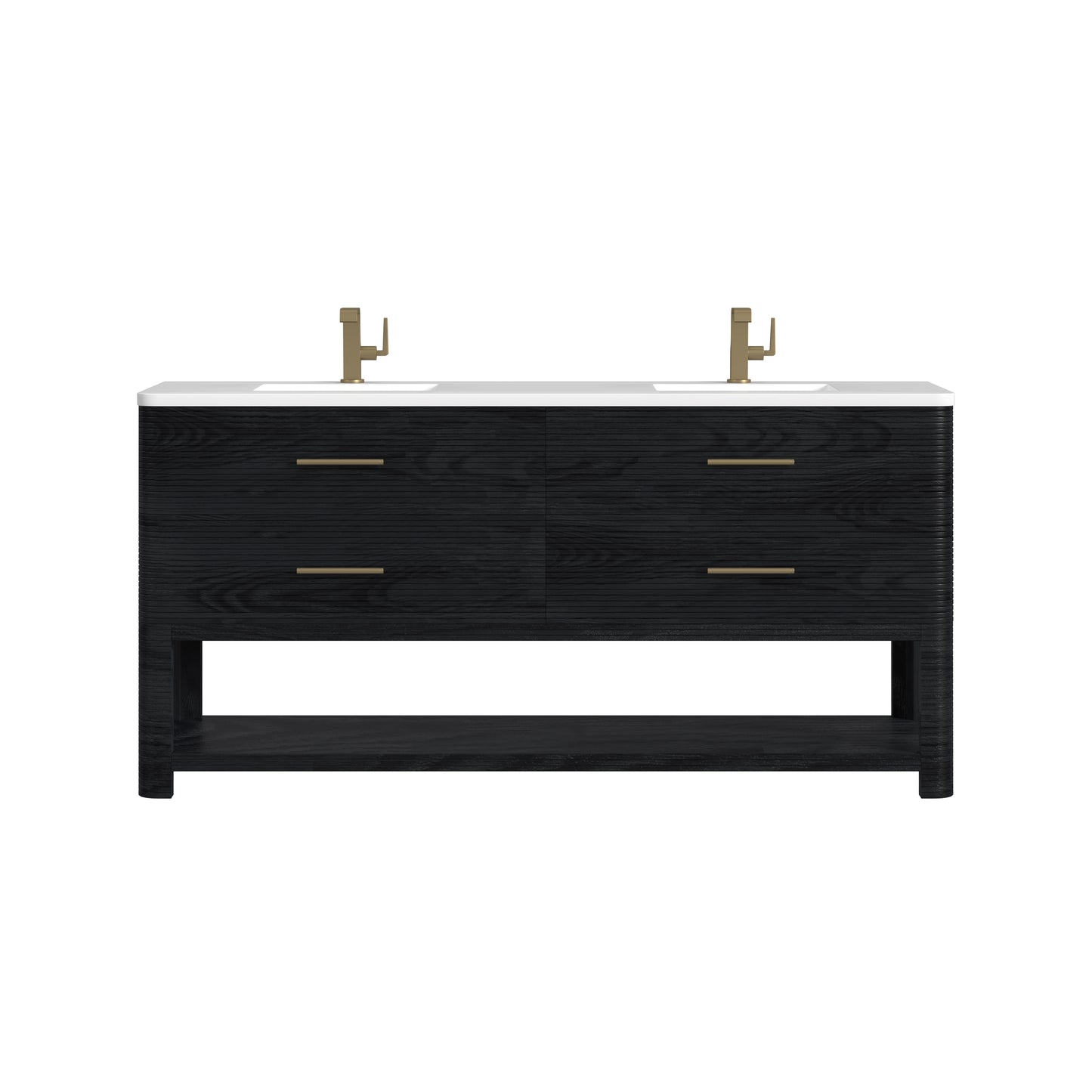 Renovate for Less Atlanta Lucian 72" Double Vanity, Carbon Oak w/ 3 CM White Zeus Silestone Top