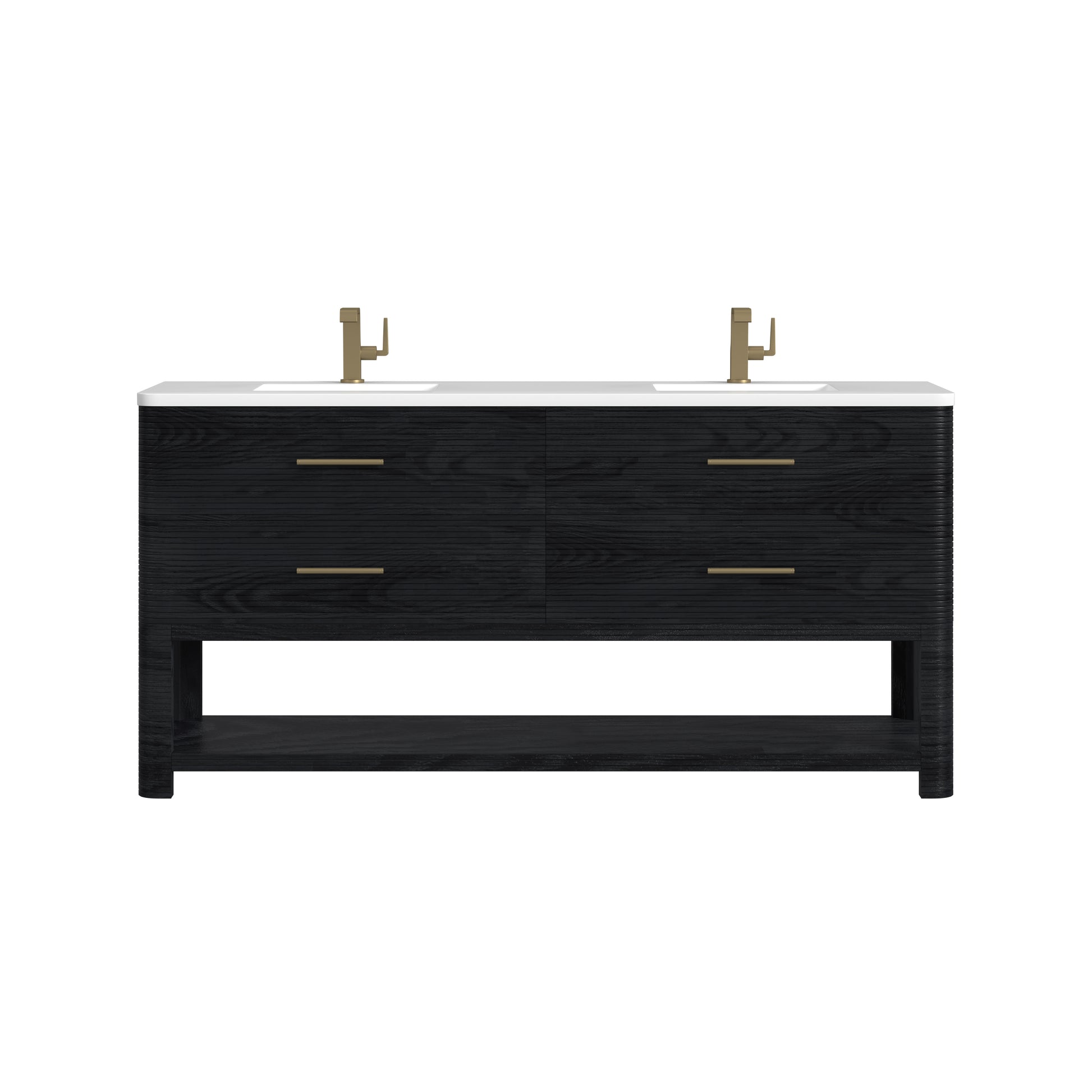 Renovate for Less Atlanta Lucian 72" Double Vanity, Carbon Oak w/ 3 CM White Zeus Silestone Top