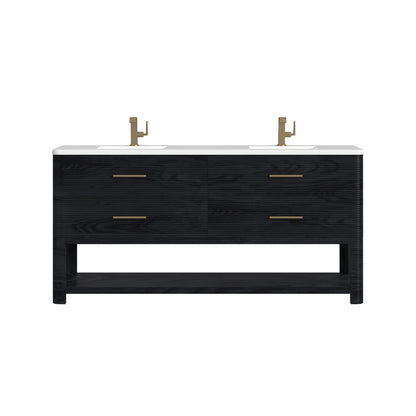 Renovate for Less Atlanta Lucian 72" Double Vanity, Carbon Oak w/ 3 CM White Zeus Silestone Top